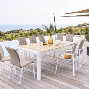 Table de Jardin Rectangulaire Paradize Hespéride – Acacia & Aluminium Blanc – 10 Places (219 cm)